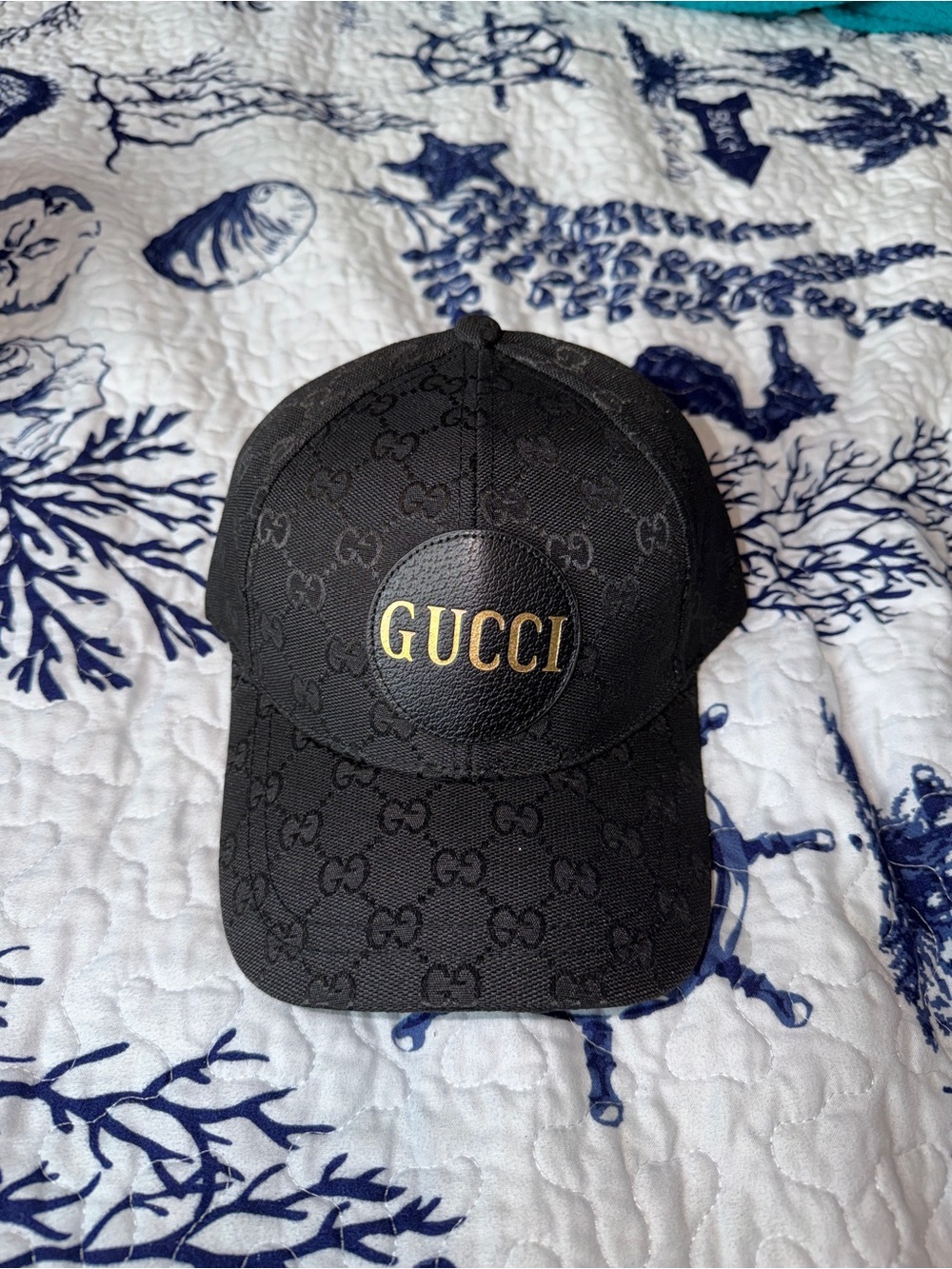 Black GG Monogram Baseball Cap with Gold Logo